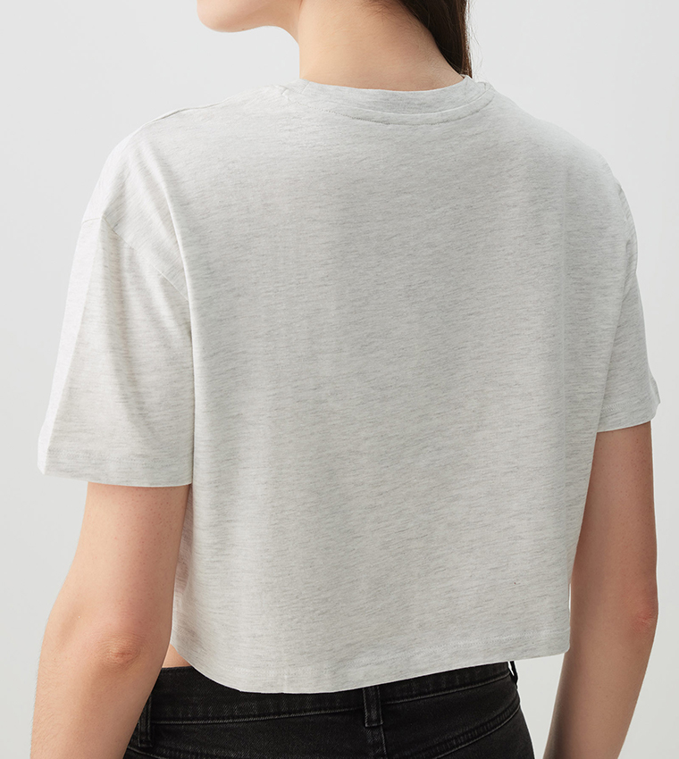 Solid Short Sleeves Boxy Crop T-Shirt