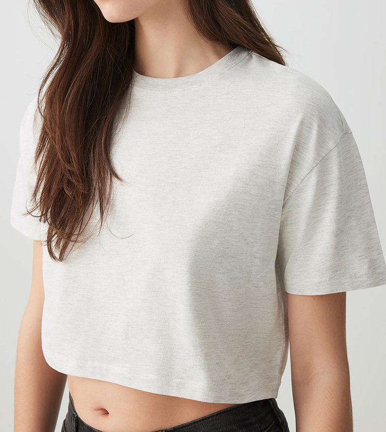 Solid Short Sleeves Boxy Crop T-Shirt