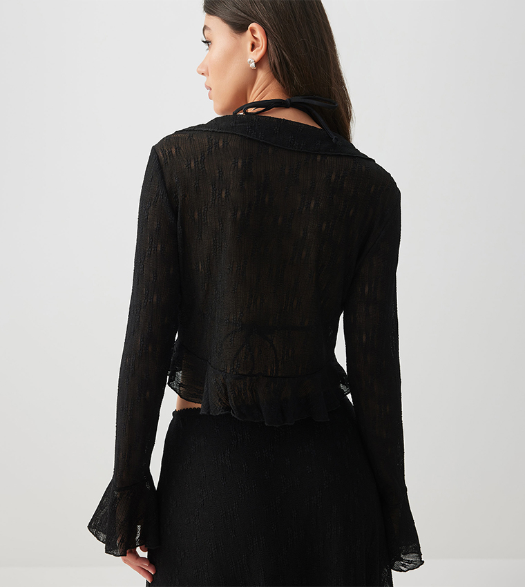 Ruffled Tie Front Crop Top