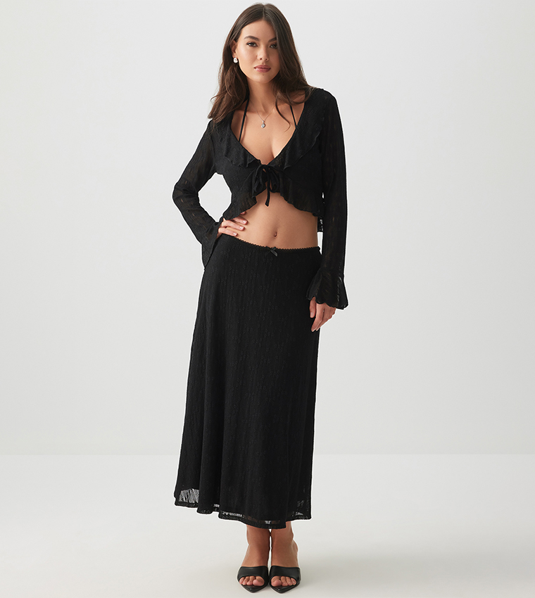 Ruffled Tie Front Crop Top