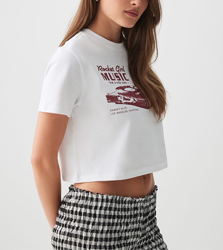 Printed Short Sleeves Crop T-Shirt