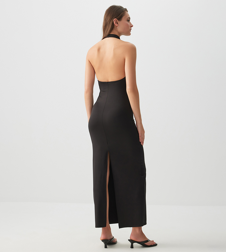 Solid Cowl Neck Bodycon Maxi Dress