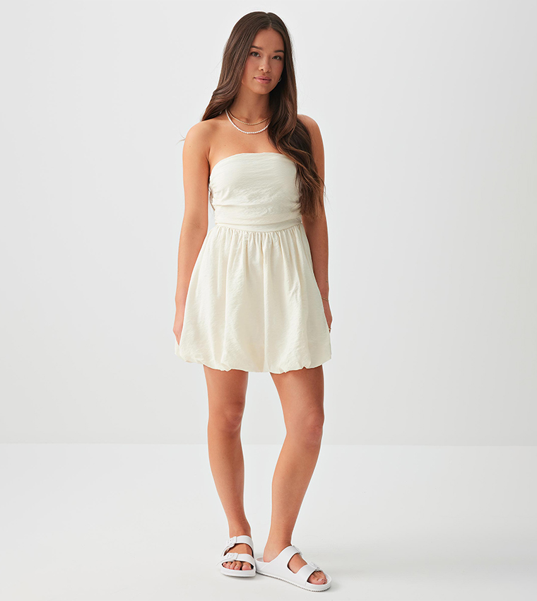 Crinkled Strapless Mini Bubble Dress