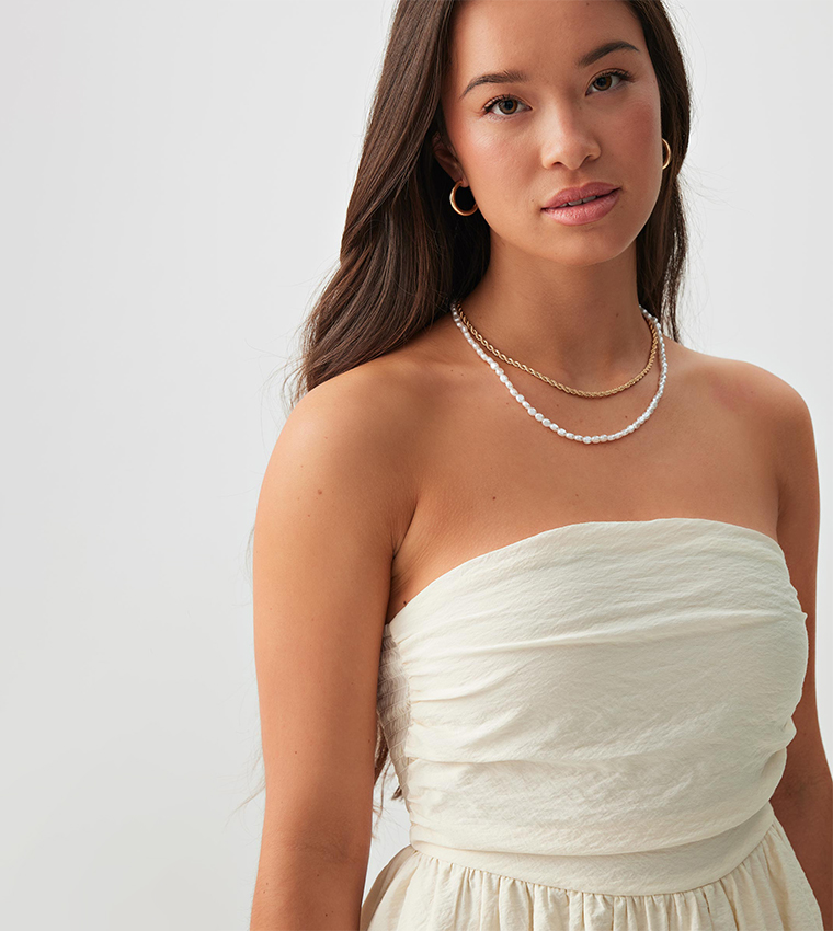 Crinkled Strapless Mini Bubble Dress