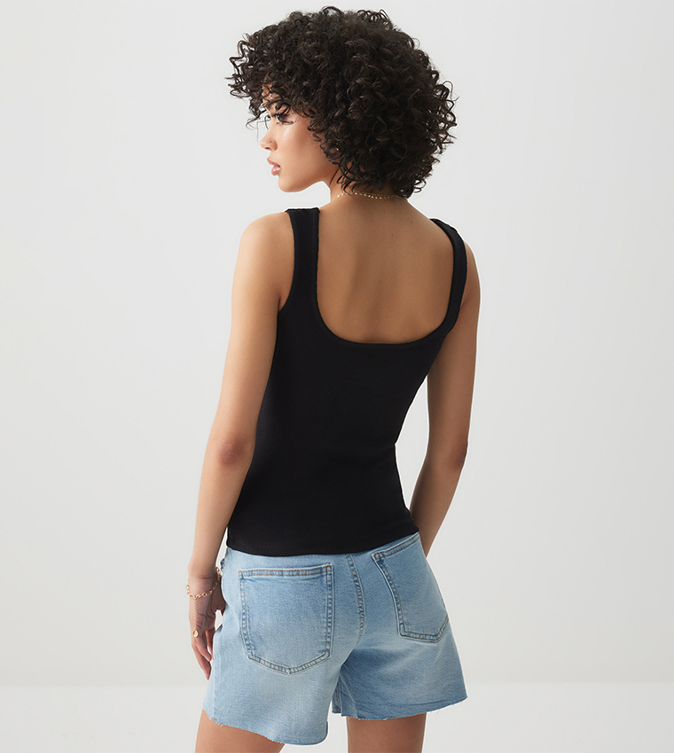Ribbed Square Neck Tank Top