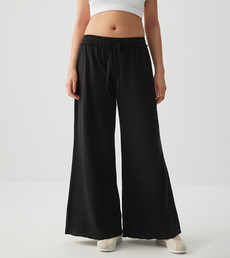 Drawstring Waist Wide Leg Pants