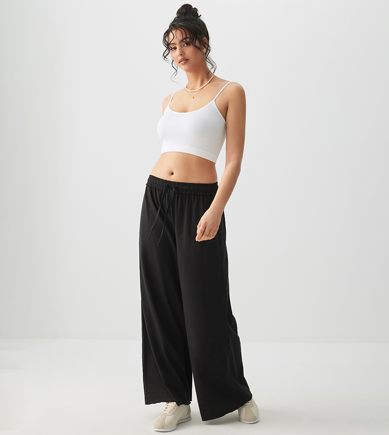 Drawstring Waist Wide Leg Pants