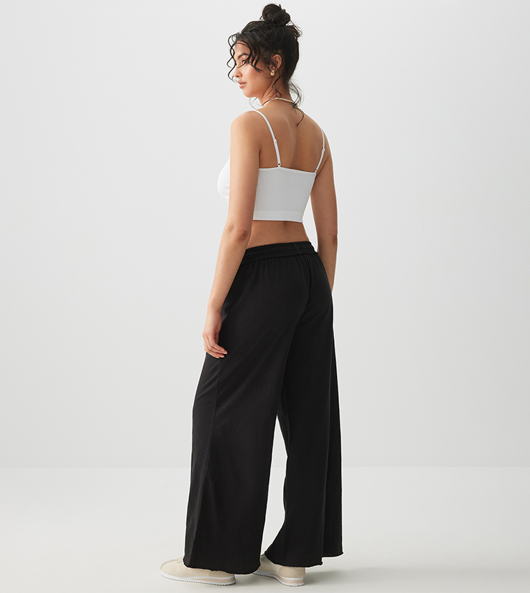 Drawstring Waist Wide Leg Pants