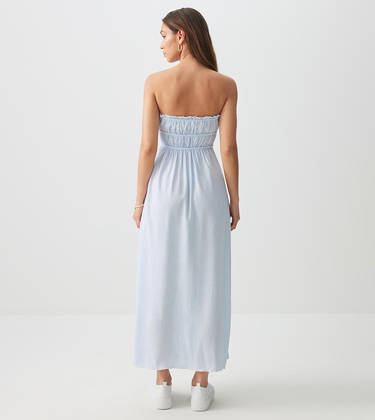 Striped Linen Blend Tube Maxi Dress