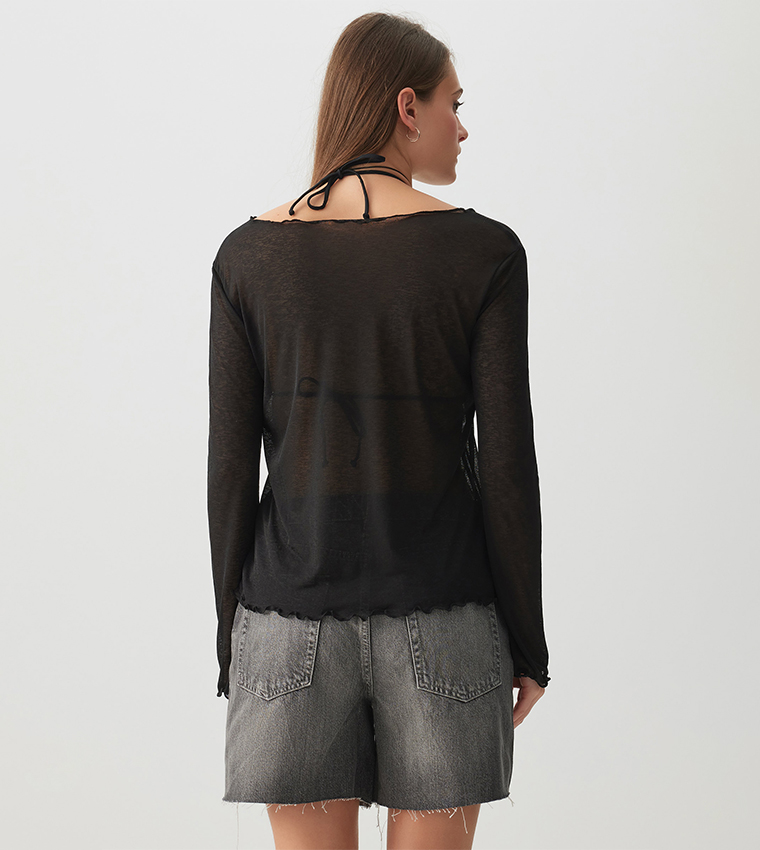 Button Detail Long Sleeves Top