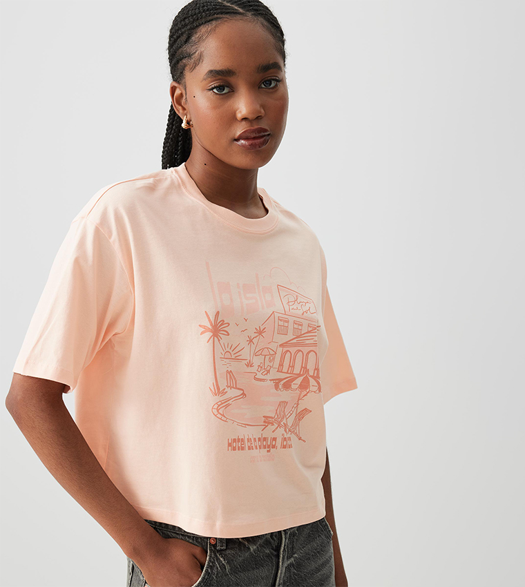 Printed Short Sleeves Boxy T-Shirt