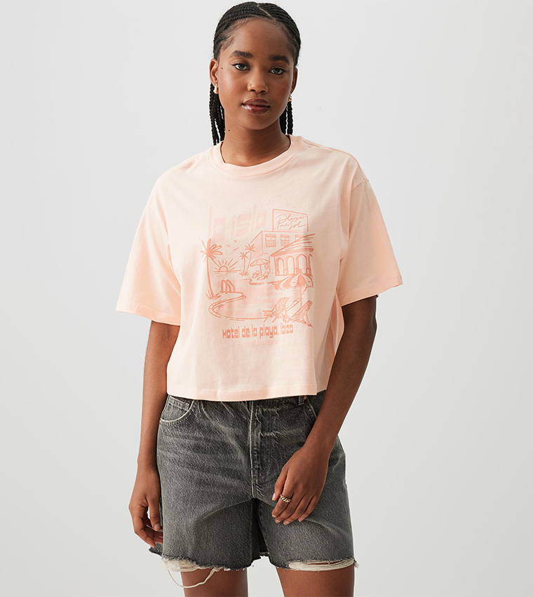 Printed Short Sleeves Boxy T-Shirt