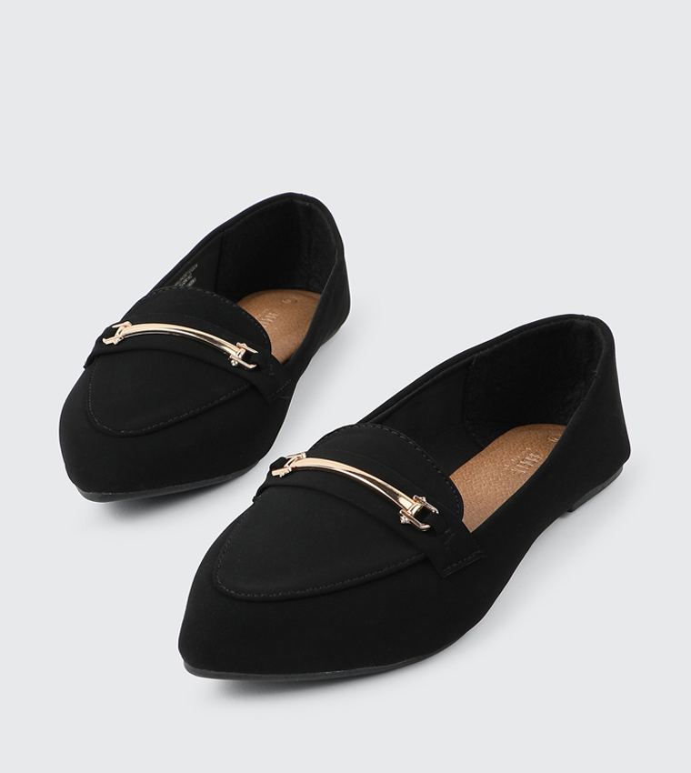 Metal Accent Pointed Toe Ballet Flats