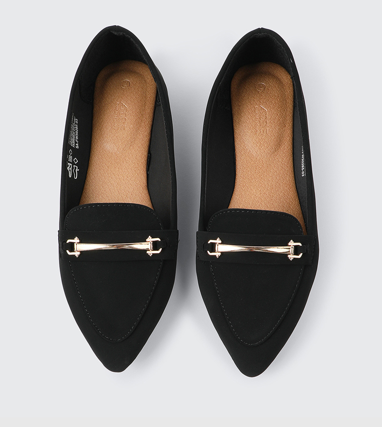 Metal Accent Pointed Toe Ballet Flats