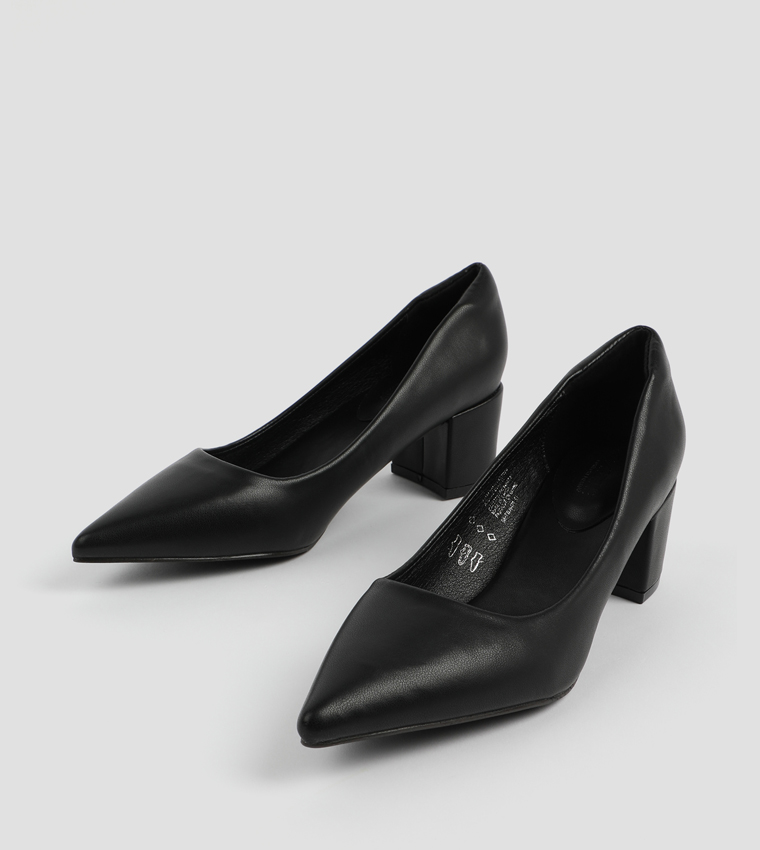 Textured Block Heel Pumps