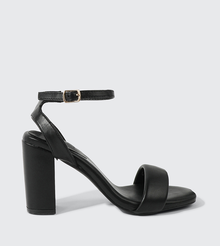 Textured Ankle Loop Block Heel Sandals