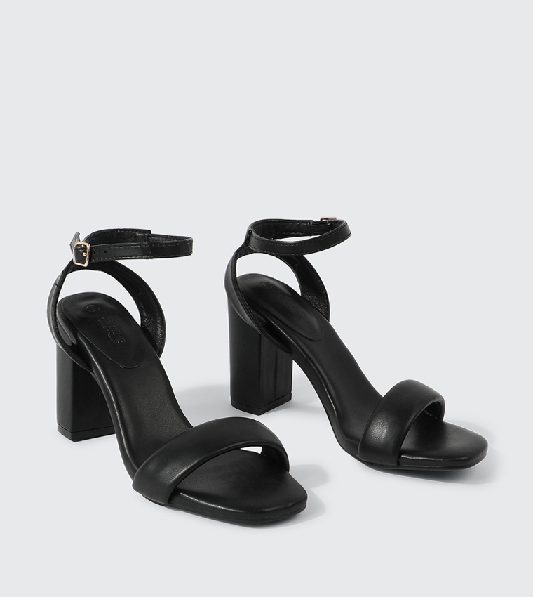 Textured Ankle Loop Block Heel Sandals