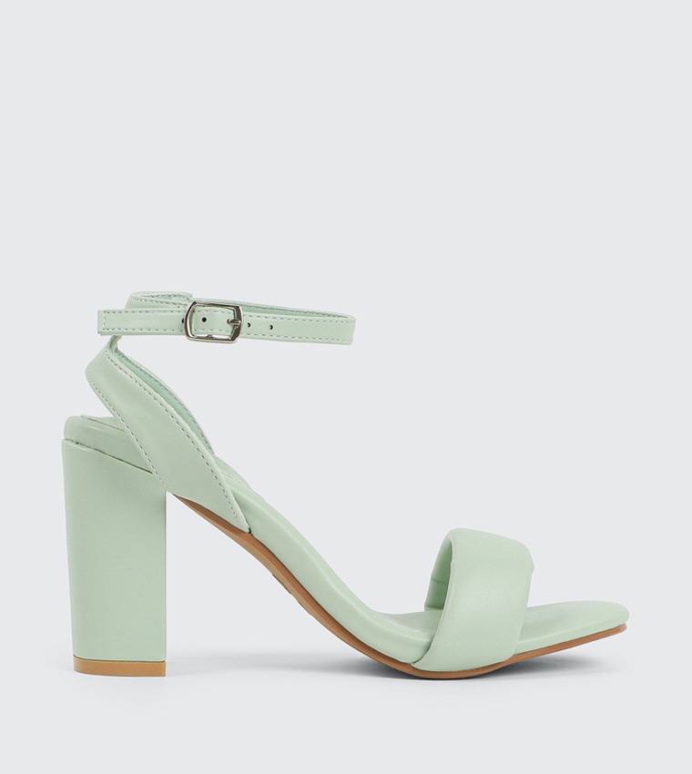 Textured Ankle Loop Block Heel Sandals