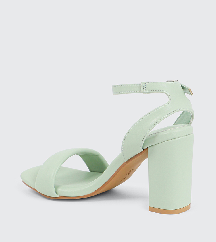 Textured Ankle Loop Block Heel Sandals