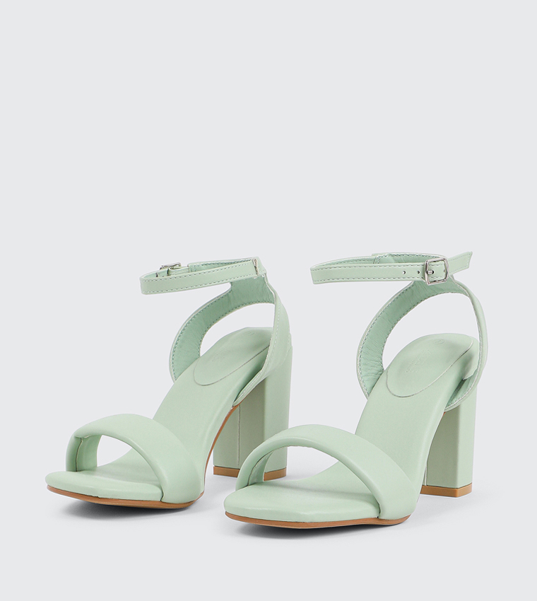 Textured Ankle Loop Block Heel Sandals