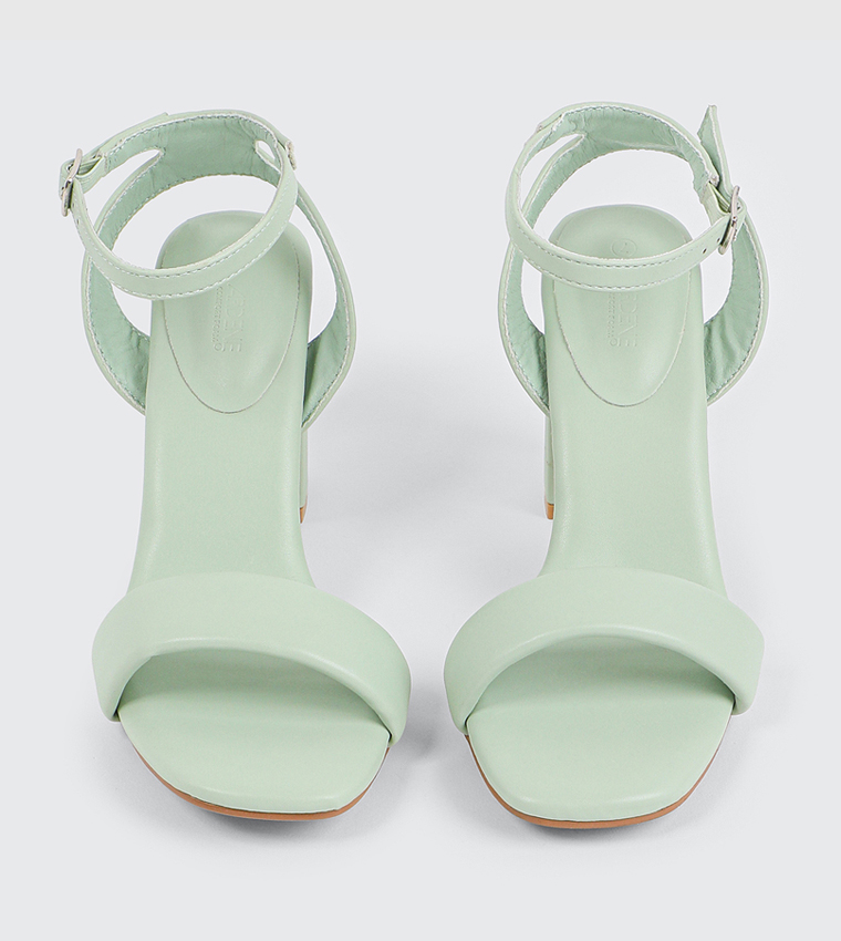 Textured Ankle Loop Block Heel Sandals