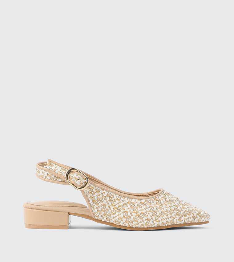 Patterned Pointed Toe Slingback Pumps