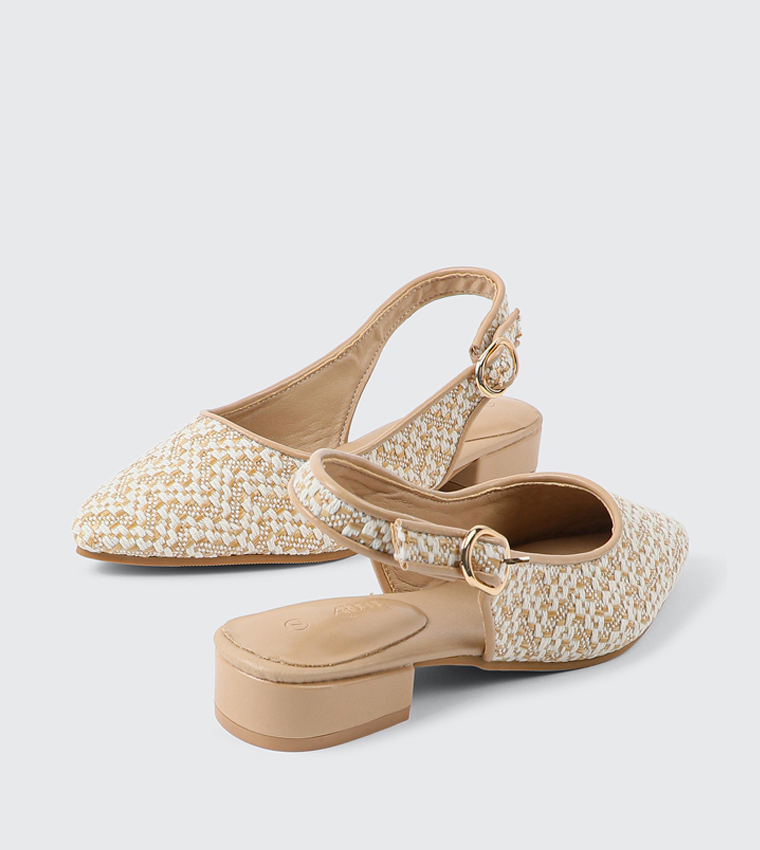 Patterned Pointed Toe Slingback Pumps