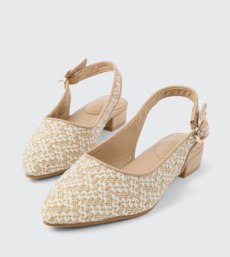 Patterned Pointed Toe Slingback Pumps