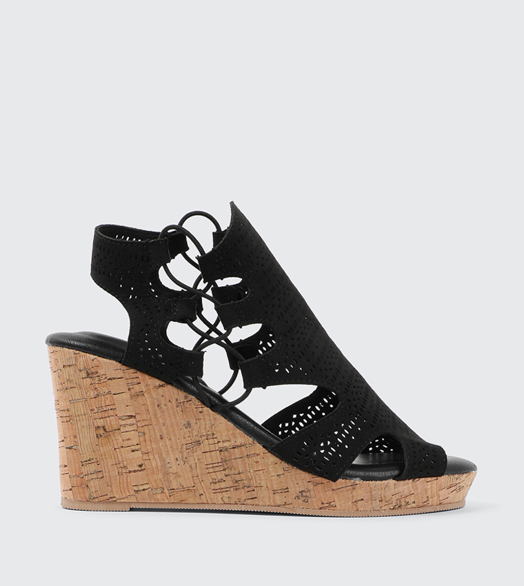 Laser Cut Gladiator Wedge Sandals