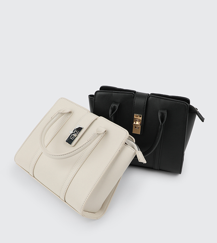 Textured Twist Lock Satchel Bag