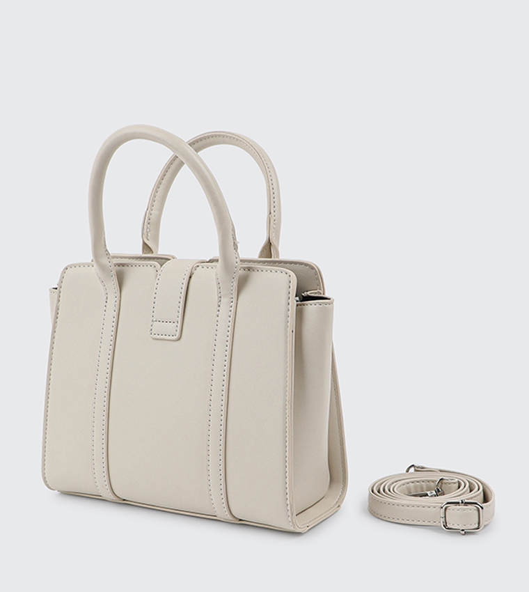 Textured Twist Lock Satchel Bag
