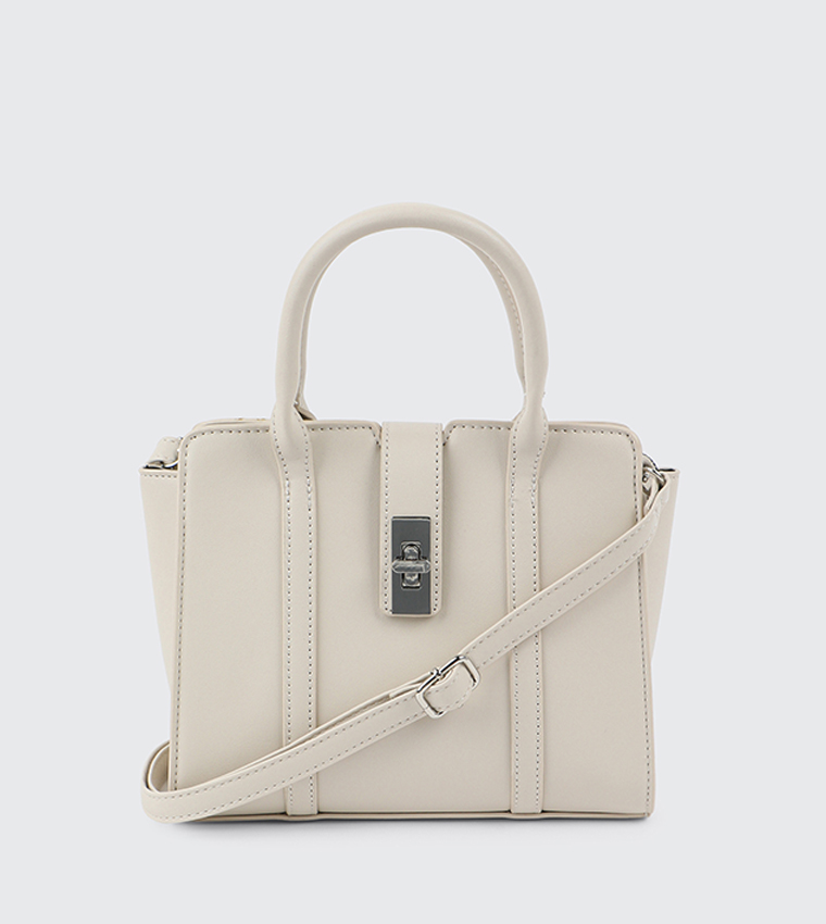 Textured Twist Lock Satchel Bag