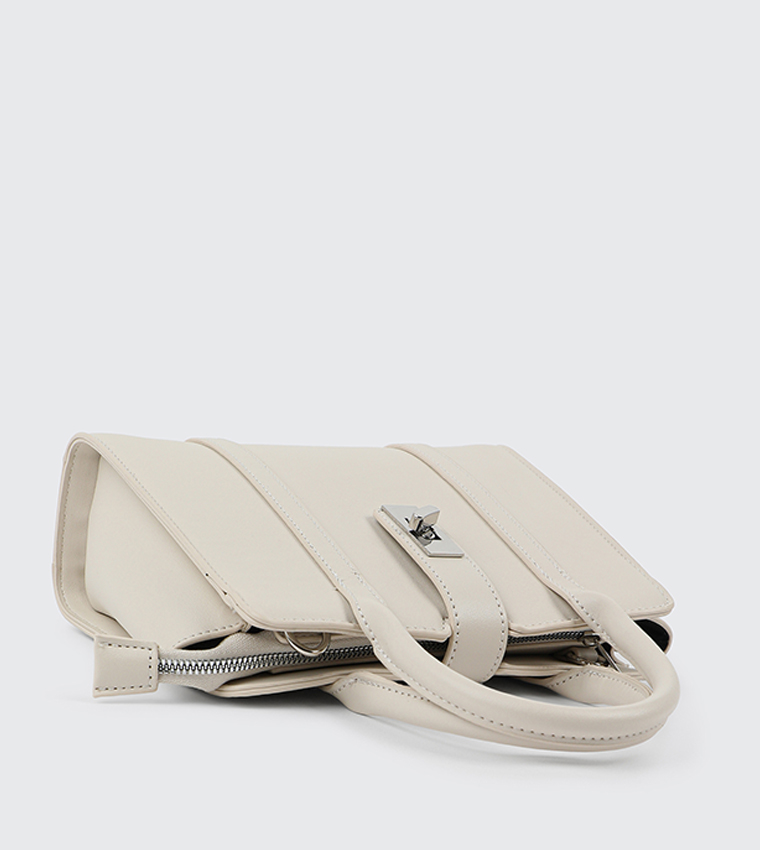 Textured Twist Lock Satchel Bag