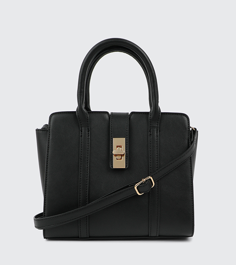 Textured Twist Lock Satchel Bag
