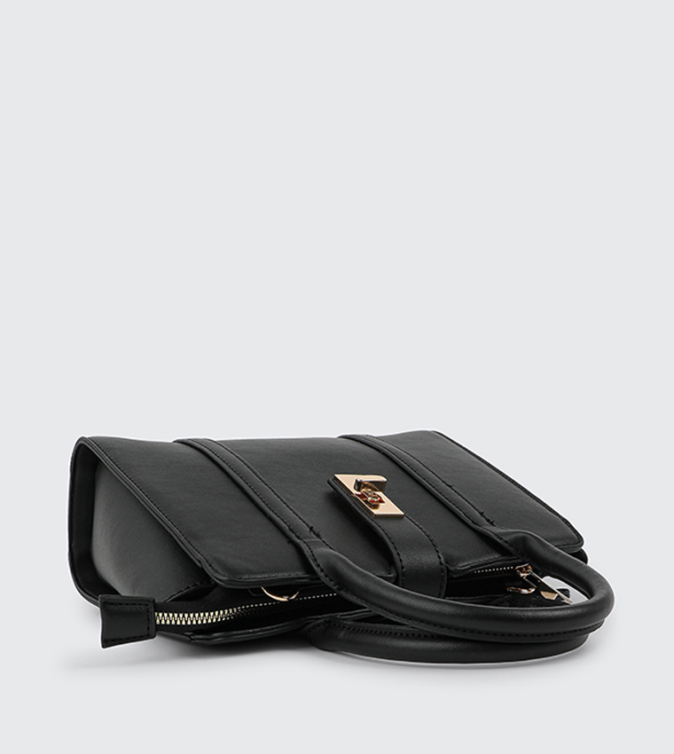 Textured Twist Lock Satchel Bag