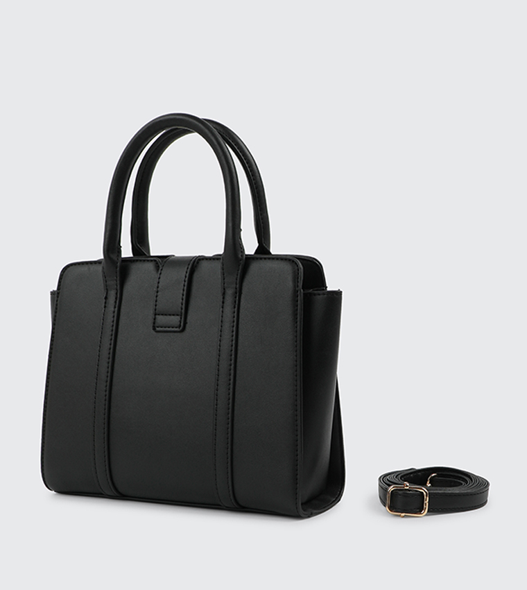 Textured Twist Lock Satchel Bag