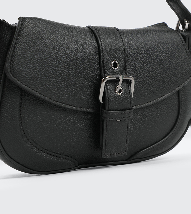 Textured Buckle Closure Crossbody Bag