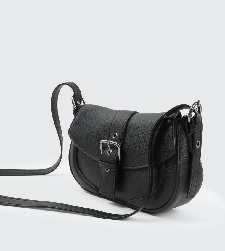 Textured Buckle Closure Crossbody Bag
