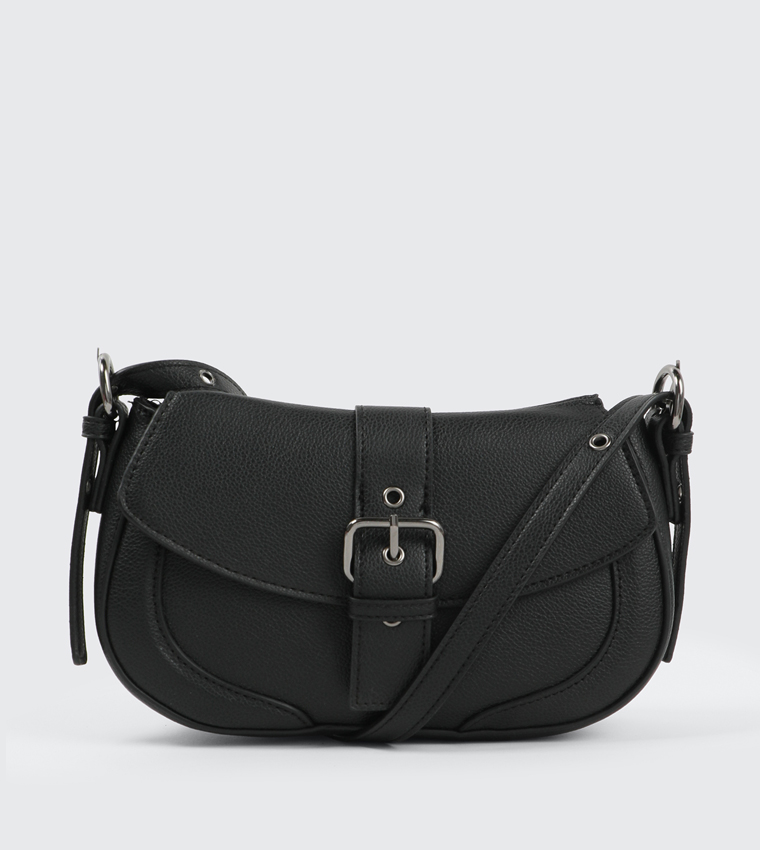 Textured Buckle Closure Crossbody Bag