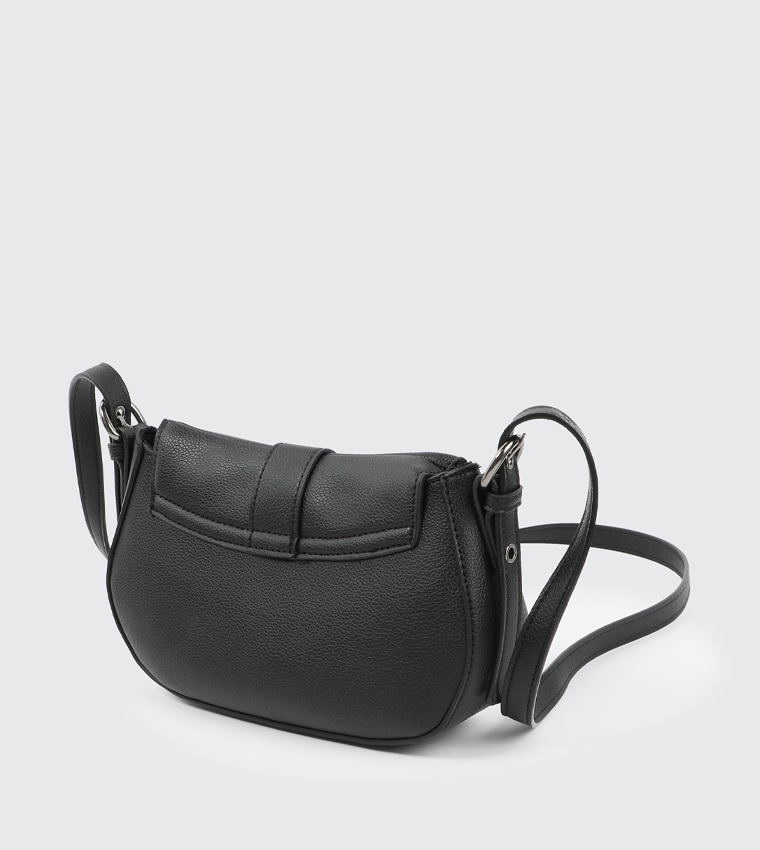 Textured Buckle Closure Crossbody Bag