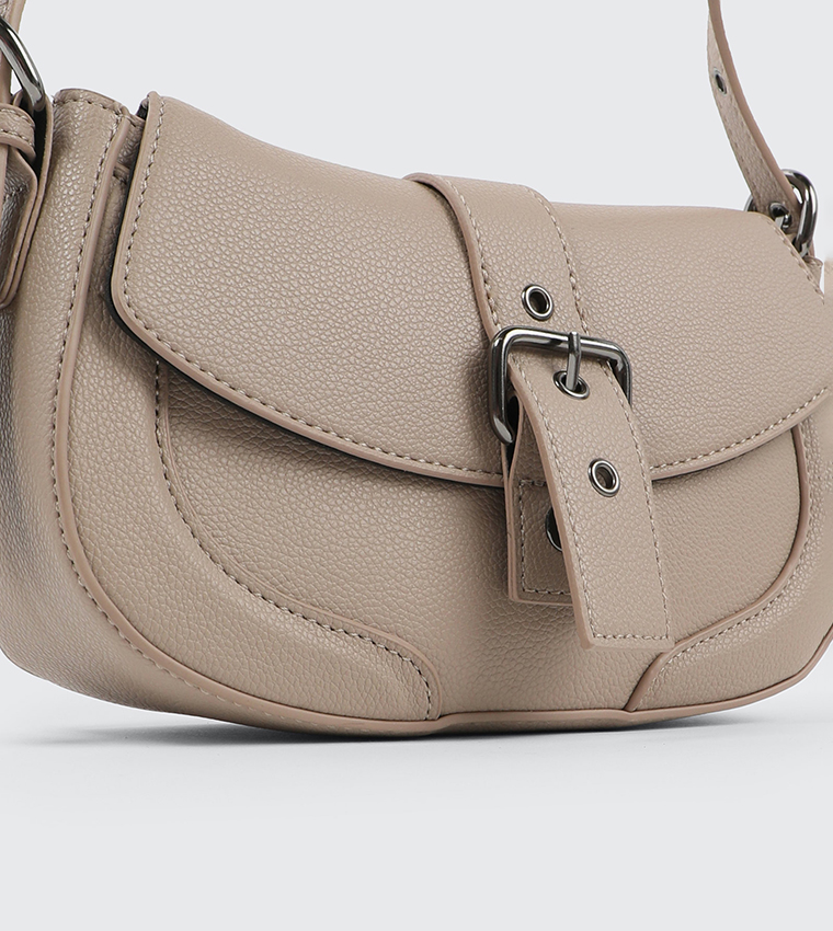 Textured Buckle Closure Crossbody Bag