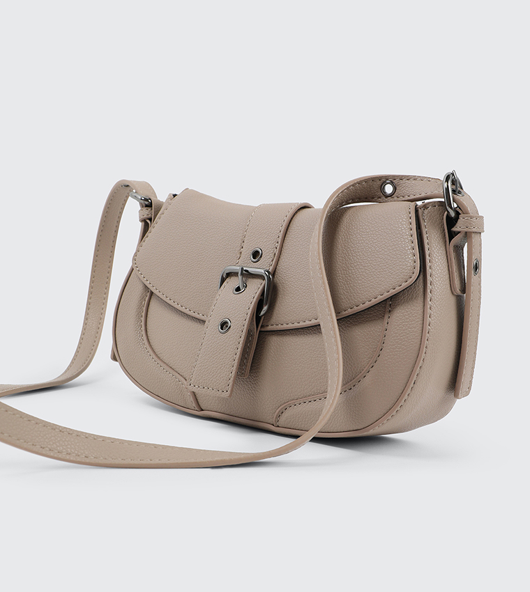 Textured Buckle Closure Crossbody Bag