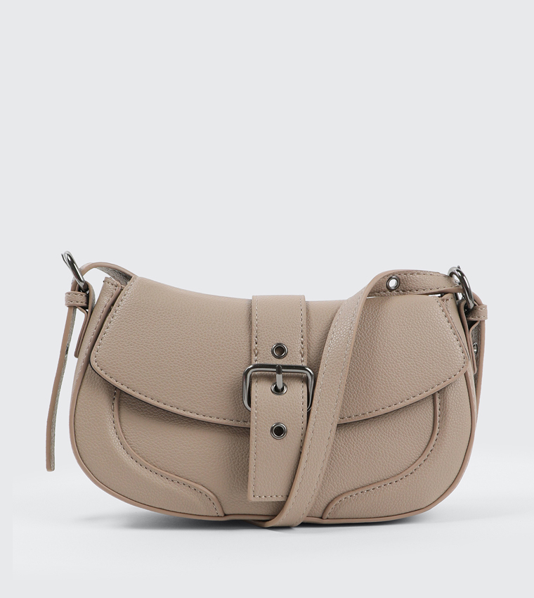 Textured Buckle Closure Crossbody Bag