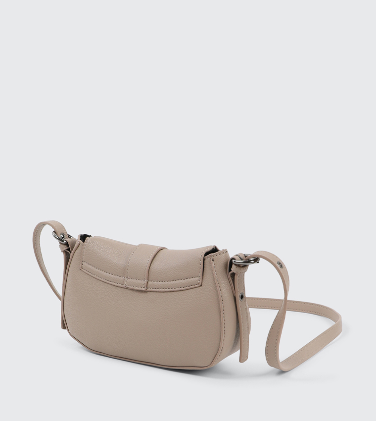 Textured Buckle Closure Crossbody Bag