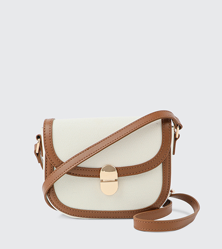 Contrast Trim Flap Shoulder Bag