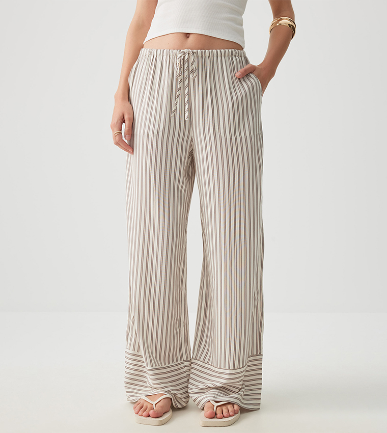 Striped Drawstring Waist Wide Leg Pants