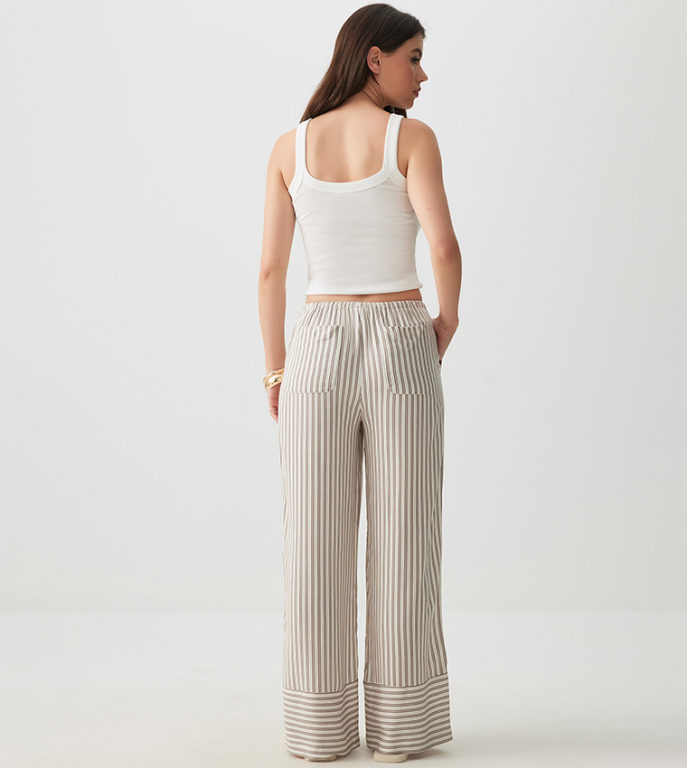 Striped Drawstring Waist Wide Leg Pants