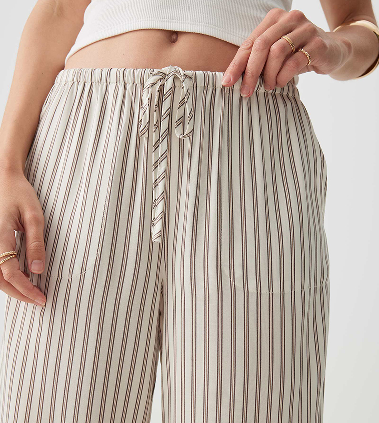 Striped Drawstring Waist Wide Leg Pants