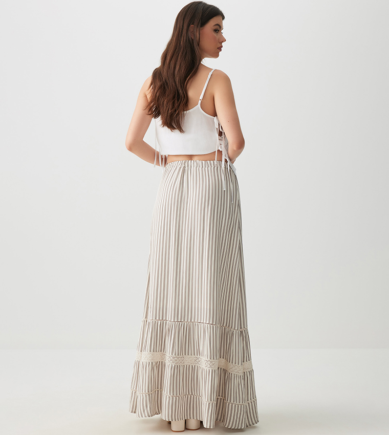 Striped High Waist Tiered Maxi Skirt
