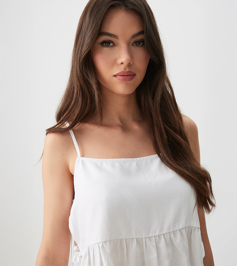 Solid Strappy Peplum Top